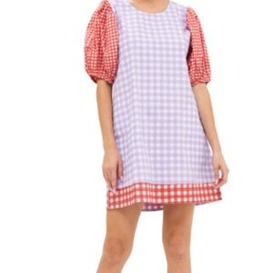 NWT Oliphant Coquette Prairie preppy Crew Neck Gingham Lavender Dress